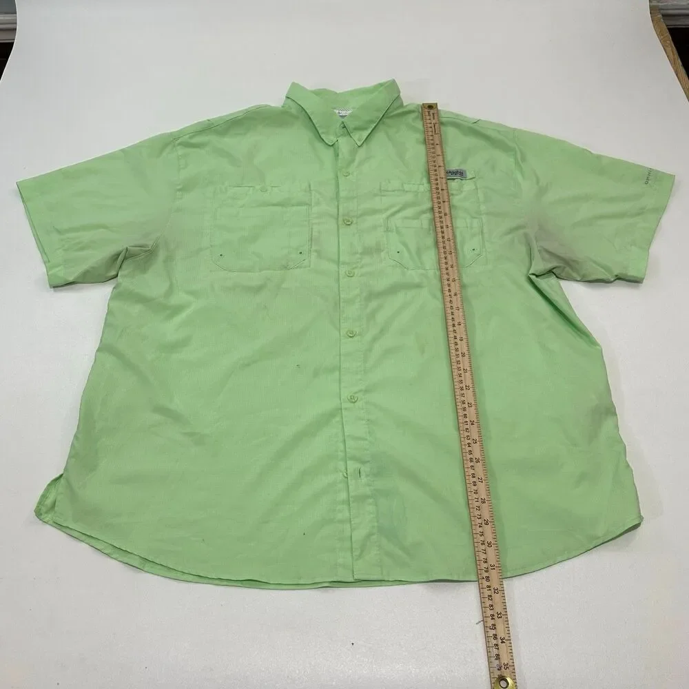 Columbia Men's Short Sleeve PFG Fishing Shirt Lime Green Vent Mesh Lite XXL‎